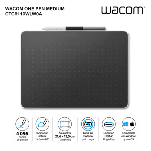 Tableta Gráfica Wacom One Pen Medium CTC6110WLW0A Bluetooth 5.1